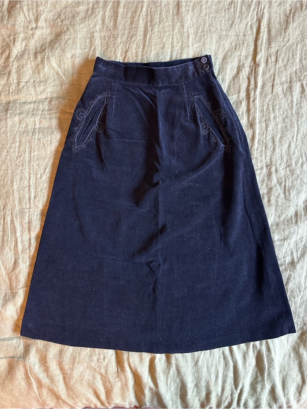 Vintage Black Velvet Midi Skirt